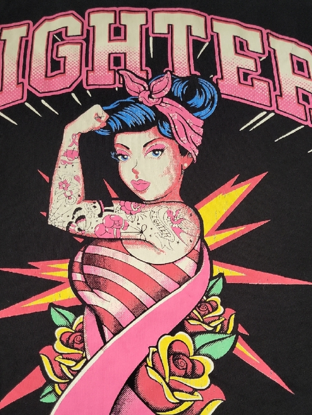 NWT Torrid 5x BCA Fighter Graphic Tee - Black with Pink & Blue Artwork - Picture 13 of 14